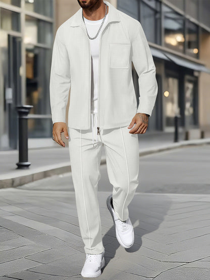 Solid color zipper placket lapel slim fit men's jacket suit