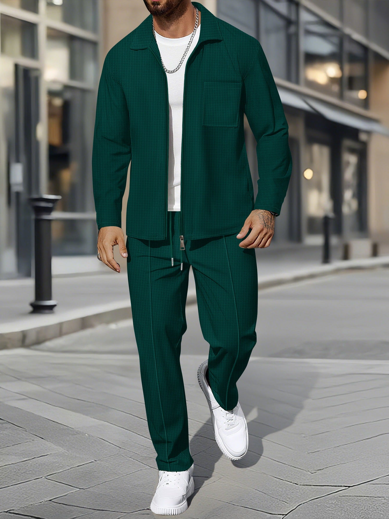 Solid color zipper placket lapel slim fit men's jacket suit