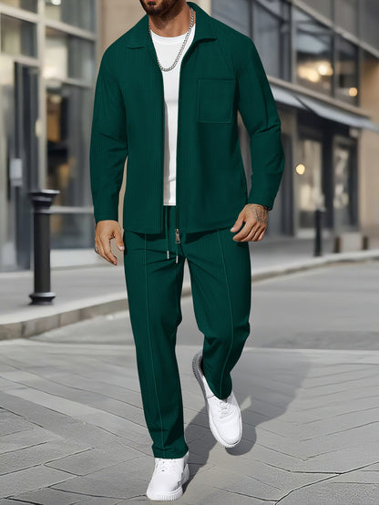 Solid color zipper placket lapel slim fit men's jacket suit