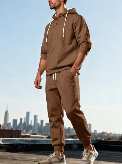 Jacquard Hoodie Street Style Casual Sports Hooded Two-Piece Set