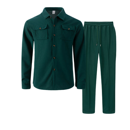 🆕🔥New waffle-print solid color double-pocket cardigan shirt set