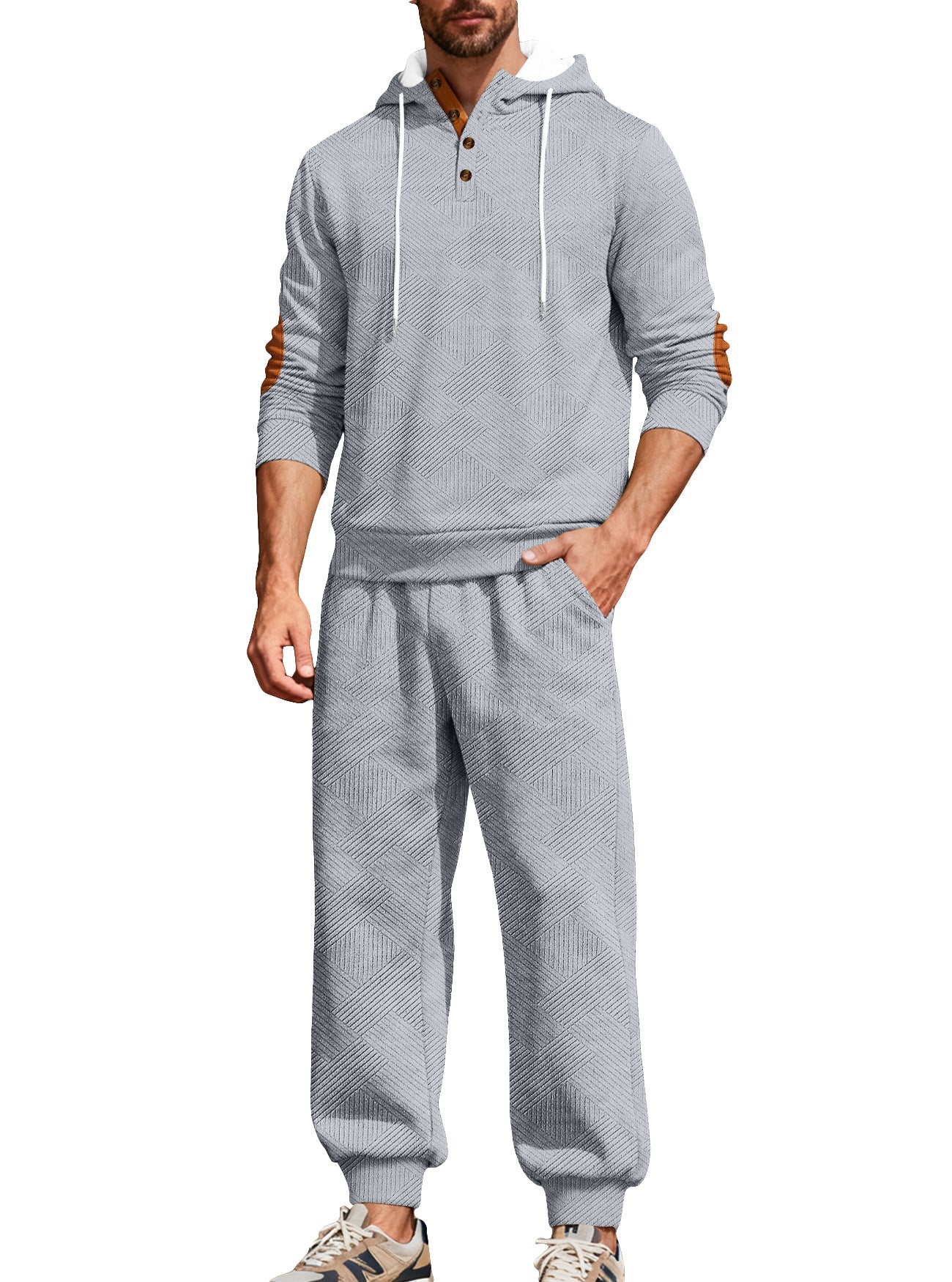 Jacquard Hoodie Street Style Casual Sports Hooded Two-Piece Set