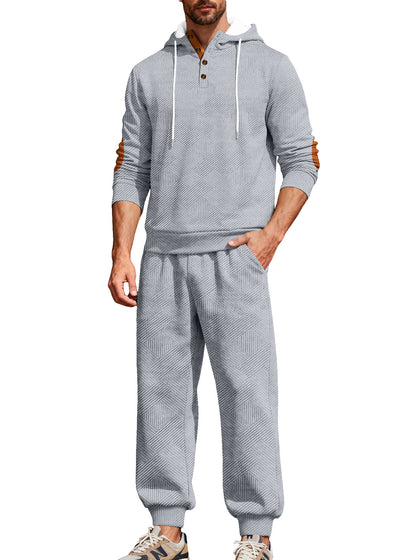 Jacquard Hoodie Street Style Casual Sports Hooded Two-Piece Set