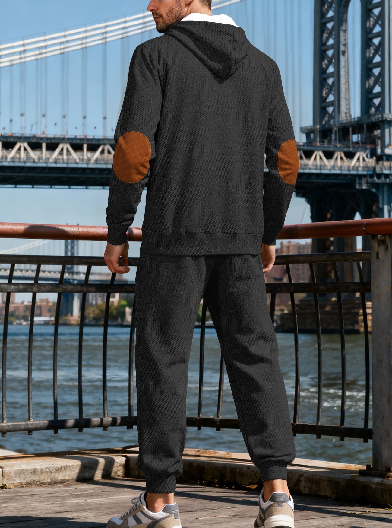 Jacquard Hoodie Street Style Casual Sports Hooded Two-Piece Set