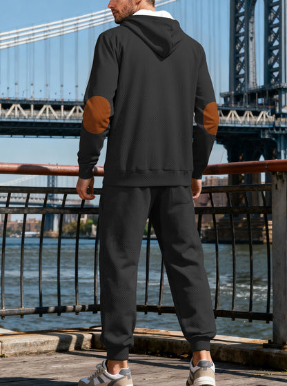 Jacquard Hoodie Street Style Casual Sports Hooded Two-Piece Set