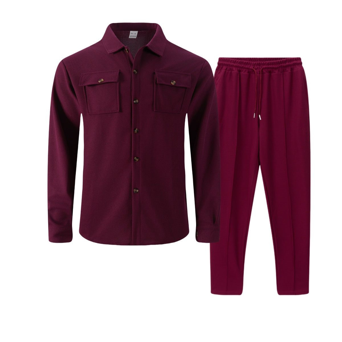 🆕🔥New waffle-print solid color double-pocket cardigan shirt set