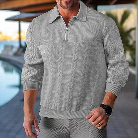 Retro Casual Cozy Cable-Knit Half-Zip Sweater