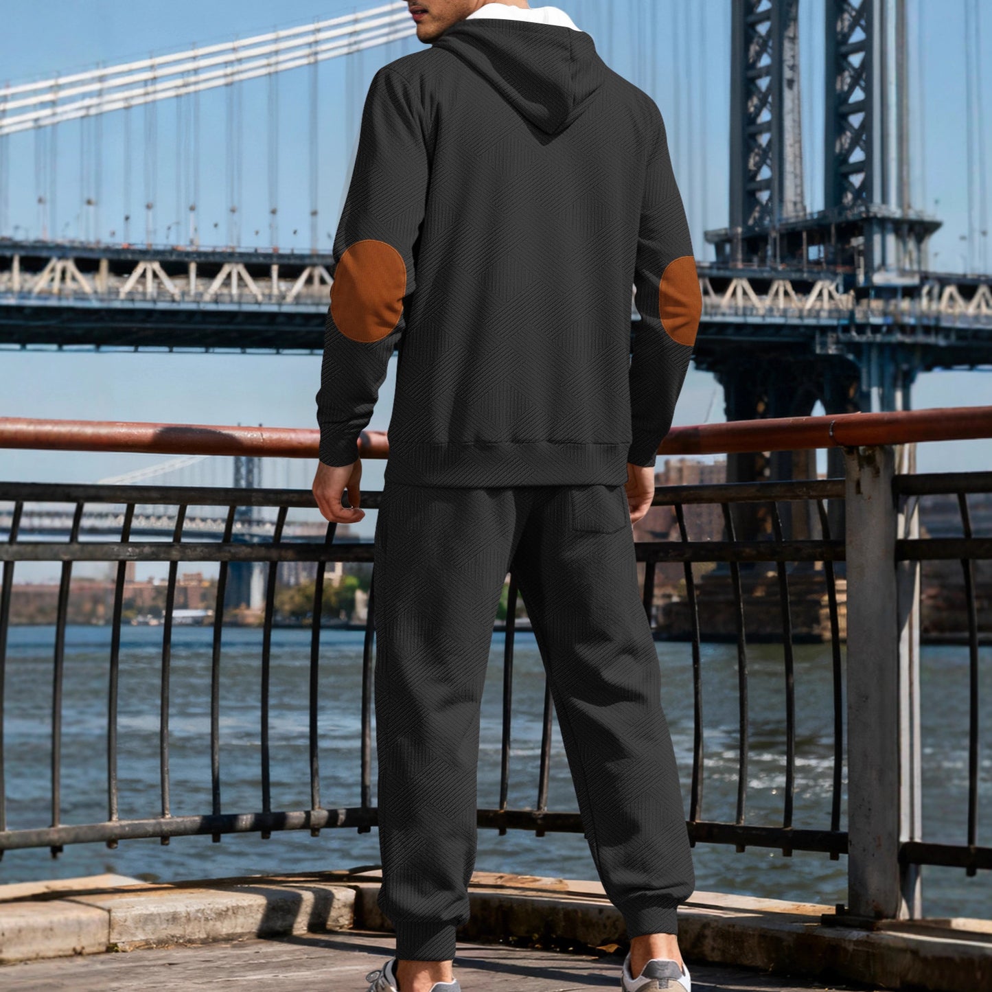 Jacquard Hoodie Street Style Casual Sports Hooded Two-Piece Set