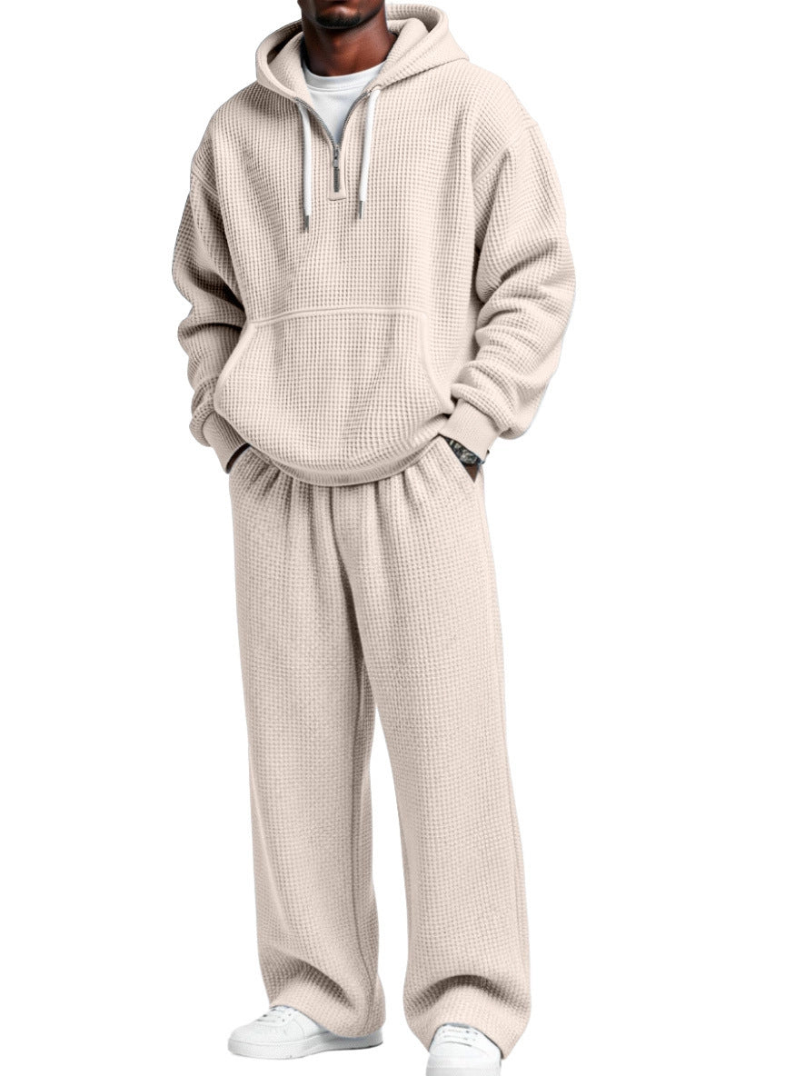 Men’s Waffle Knit Hoodie Set – Breathable Premium Tracksuit