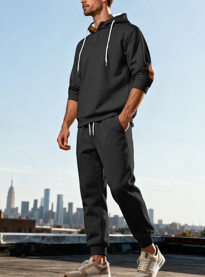 Jacquard Hoodie Street Style Casual Sports Hooded Two-Piece Set