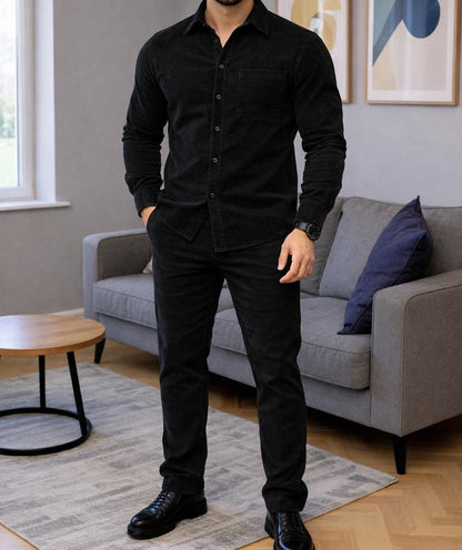 Men's Micro-Wale Corduroy Casual Shirt & Pants Two-Piece Set