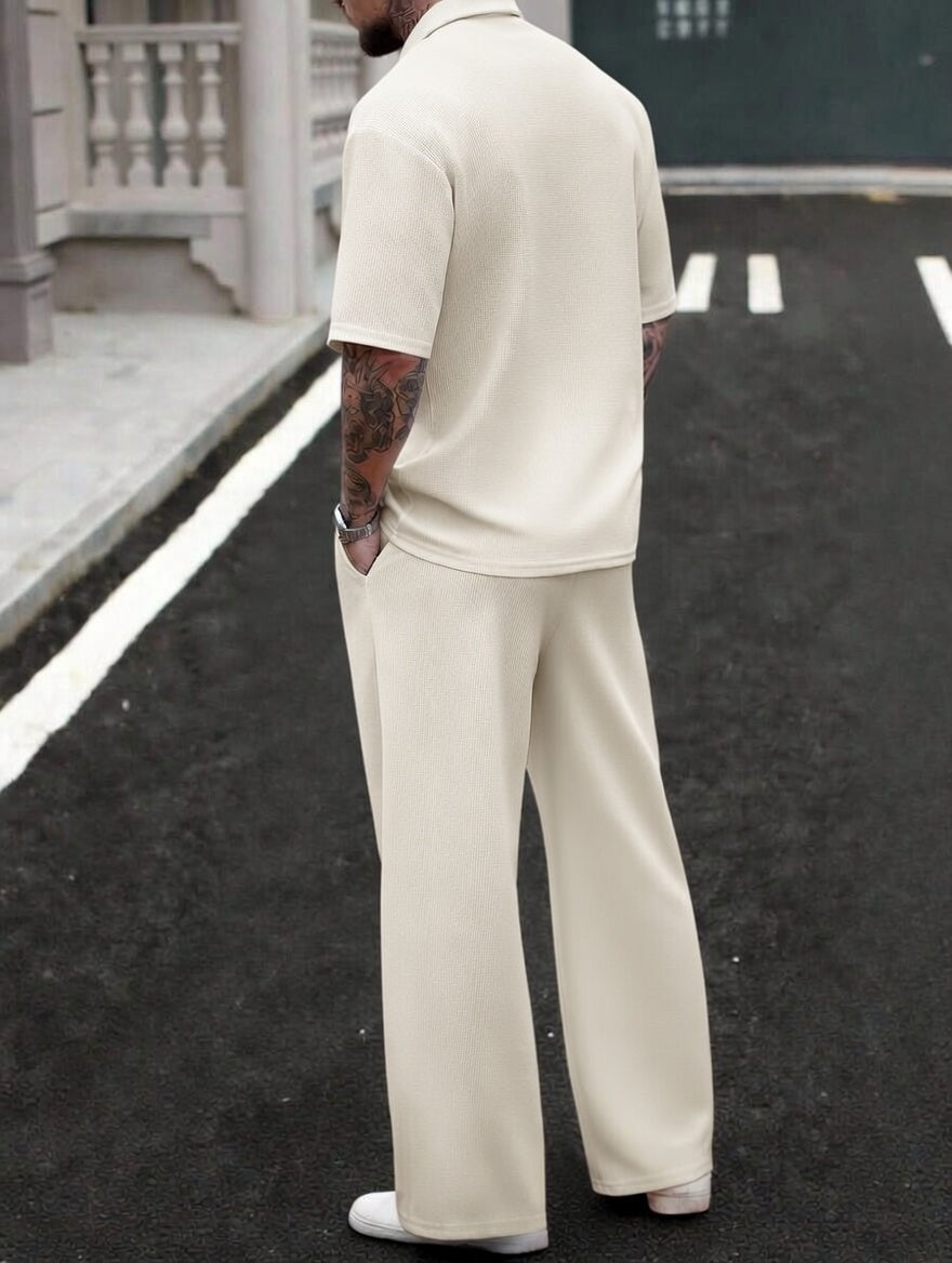 Men's Waffle-Knit Deep V-Neck Two-Piece Set