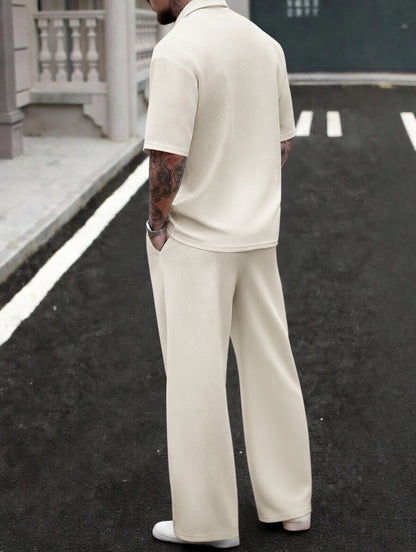 Men's Waffle-Knit Deep V-Neck Two-Piece Set