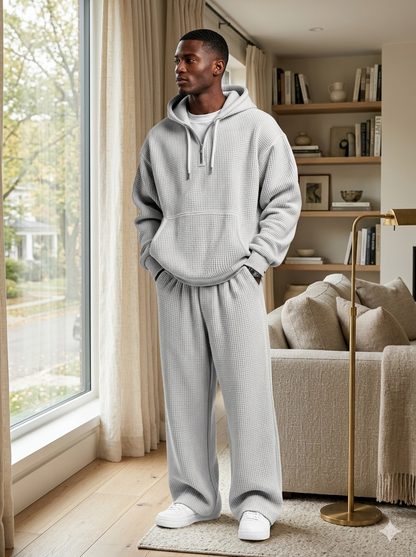 Men’s Waffle Knit Hoodie Set – Breathable Premium Tracksuit