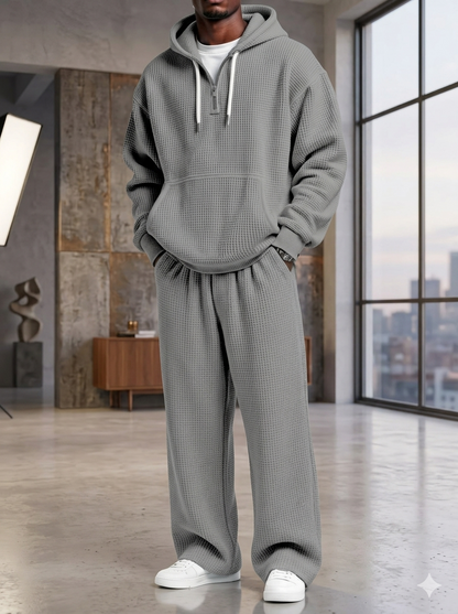 Men’s Waffle Knit Hoodie Set – Breathable Premium Tracksuit