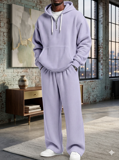 Men’s Waffle Knit Hoodie Set – Breathable Premium Tracksuit