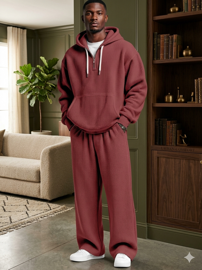 Men’s Waffle Knit Hoodie Set – Breathable Premium Tracksuit