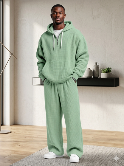 Men’s Waffle Knit Hoodie Set – Breathable Premium Tracksuit