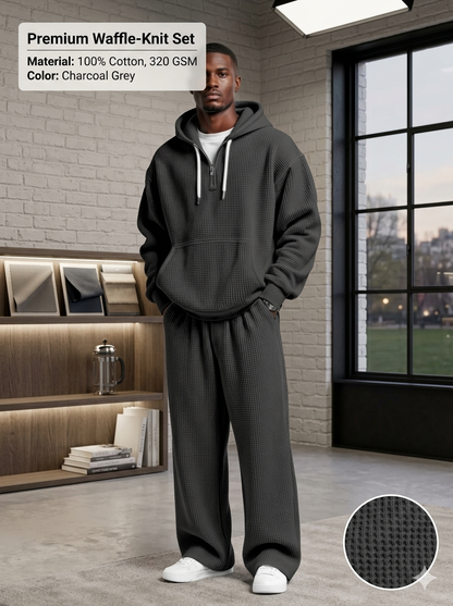 Men’s Waffle Knit Hoodie Set – Breathable Premium Tracksuit