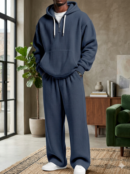 Men’s Waffle Knit Hoodie Set – Breathable Premium Tracksuit