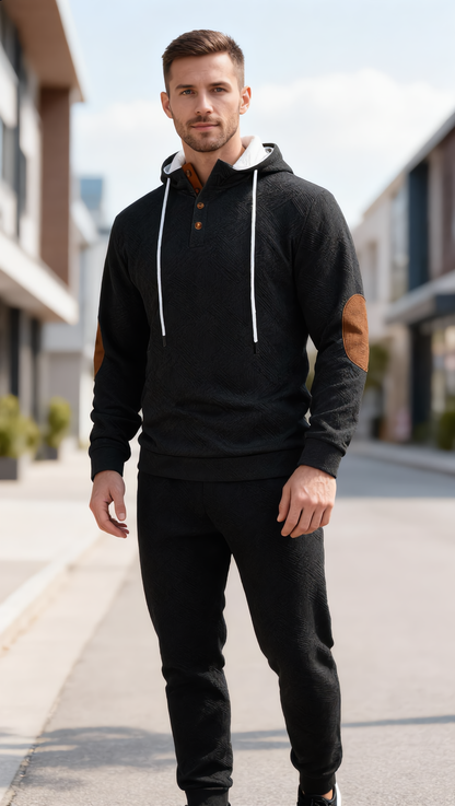 Men 2 Pieces Set Contrast Color Drawstring Hooded Sweatshirt And Sweatpants Casual Tracksuit Men Sweat Suits