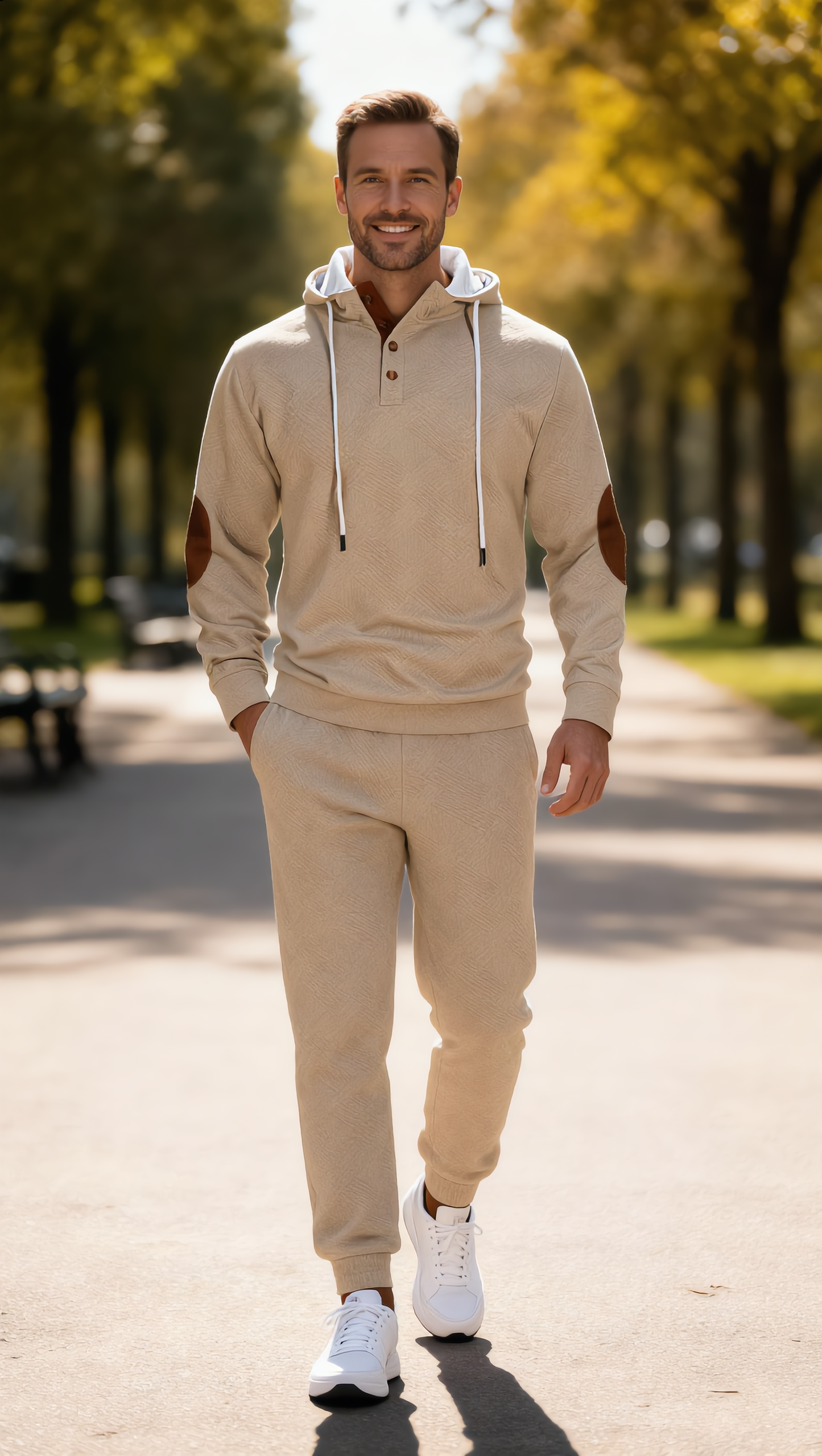 Men 2 Pieces Set Contrast Color Drawstring Hooded Sweatshirt And Sweatpants Casual Tracksuit Men Sweat Suits