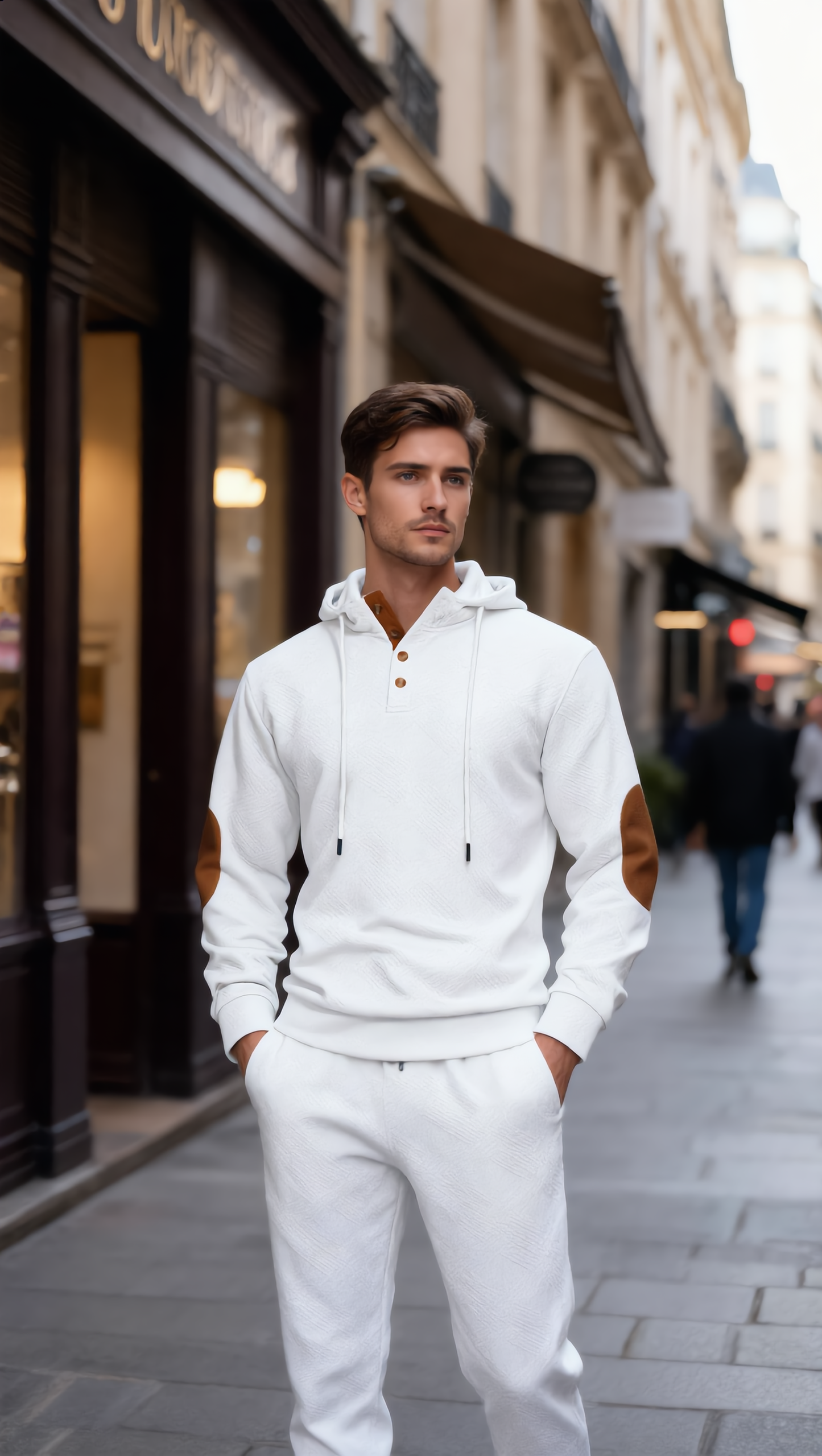 Men 2 Pieces Set Contrast Color Drawstring Hooded Sweatshirt And Sweatpants Casual Tracksuit Men Sweat Suits