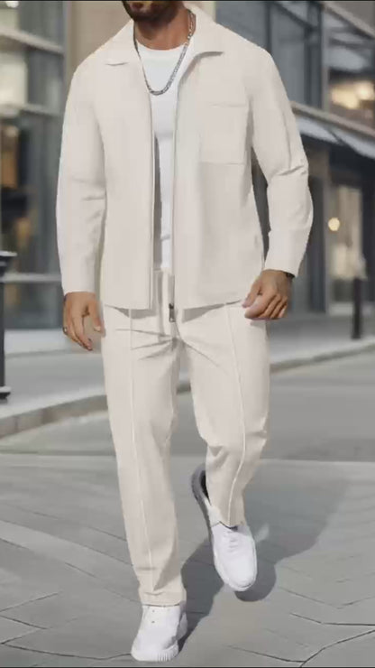 Solid color zipper placket lapel slim fit men's jacket suit